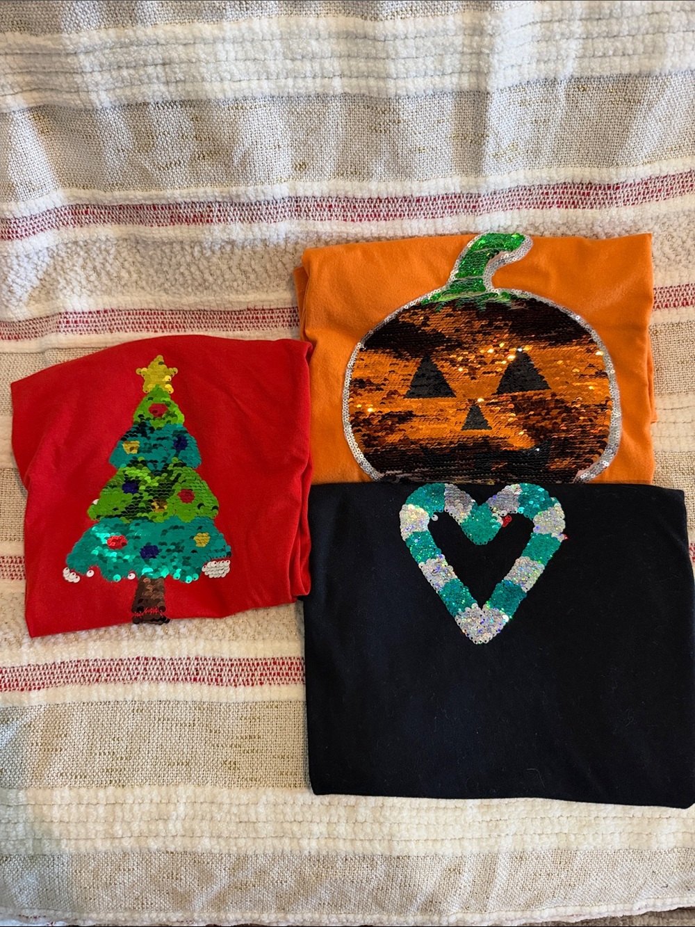 Bundle Kids Sequin Heart, Tree & Pumpkin Graphic Tops - Black, Red, Orange